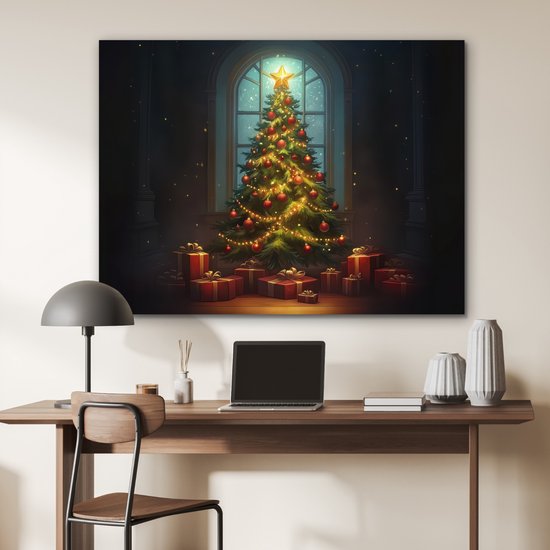 Tableau aluminium 120x90 cm - Décoration murale métal - Sapin de Noël - Cadeau - Noël - Hiver - Décoration murale métal salon - Décoration industrielle - Photo sur dibond - Accessoires industriels chambre