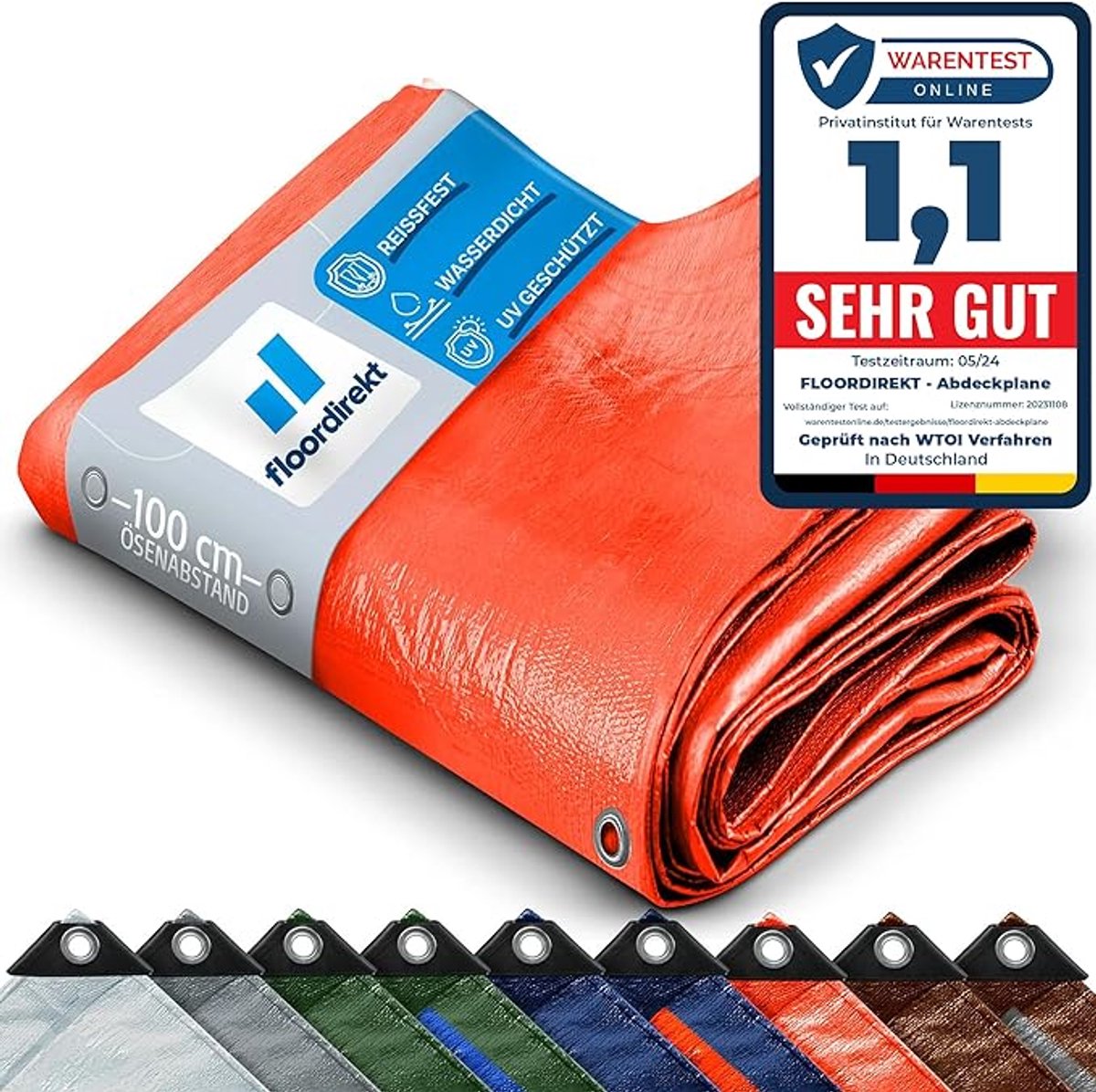 FLOORDIREKT Dekzeil - Stoffen Dekzeil - Beschermhoes - Bootzeil - Tentonderzeil voor Camping & Outdoor - Waterdicht - Met Zeilogen - 80 g/m² - Oranje - 3 x 5 m