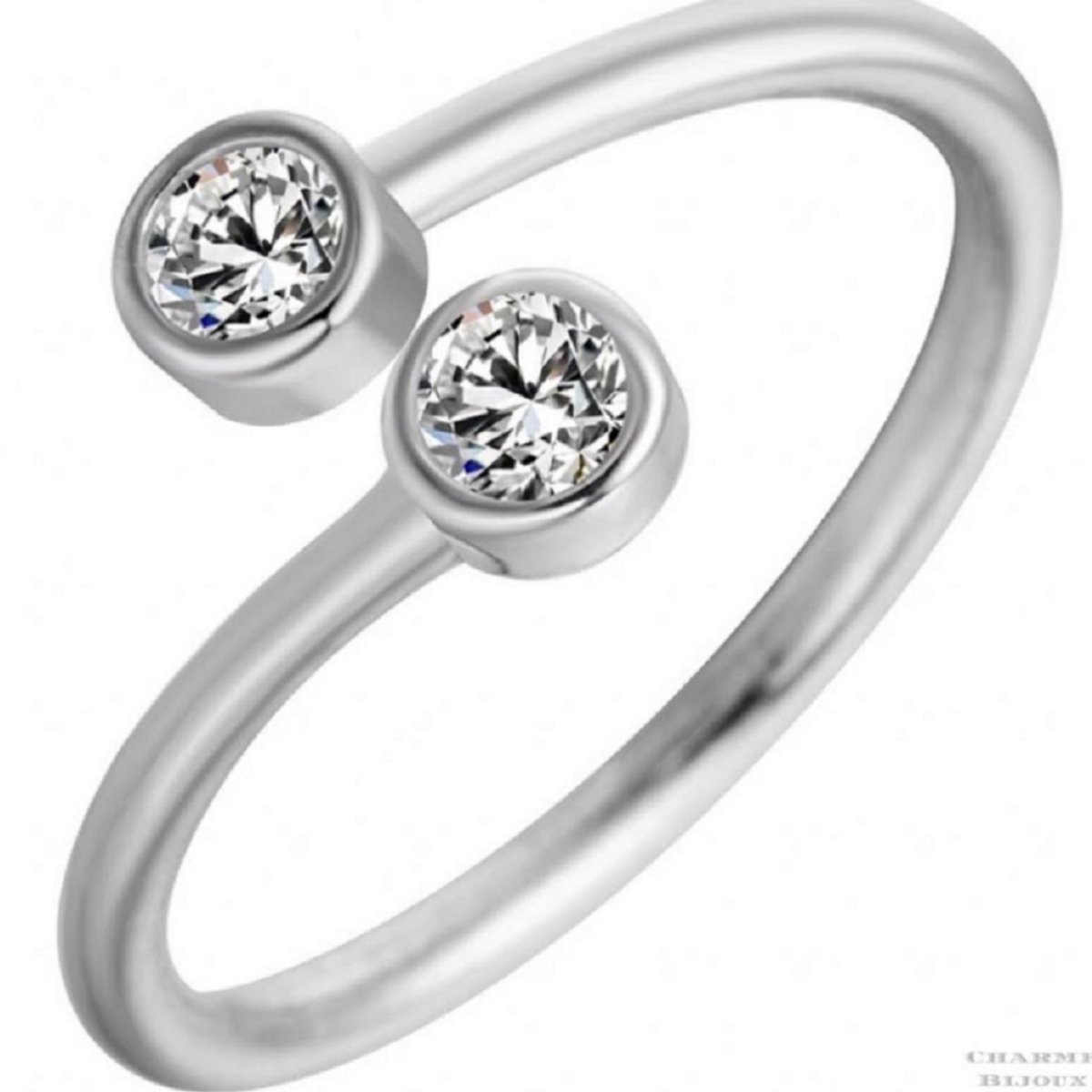 Teenring met 2 zirkonia steentjes- Verzilverd- Charme Bijoux