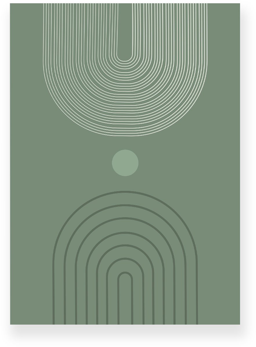 Yisual Poster 50x70 cm - Halve Bogen - Lijnen - Groen - Wit - Minimalistisch - Japandi - Muurdecoratie - Wanddecoratie
