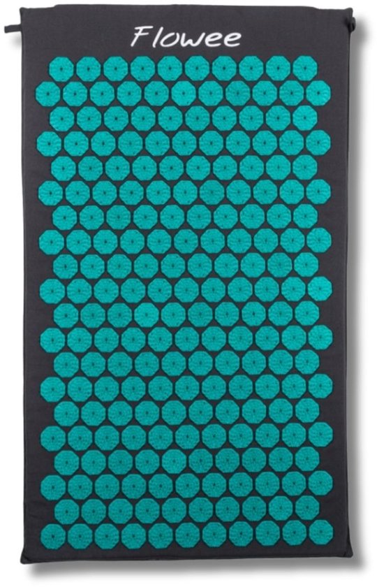 Flowee Spijkermat - Grijs met Zeegroen - 77x45 cm - Acupressuur Mat - Spijkerbed - Acupunctuur - Shakti Massage - Vijf jaar Garantie