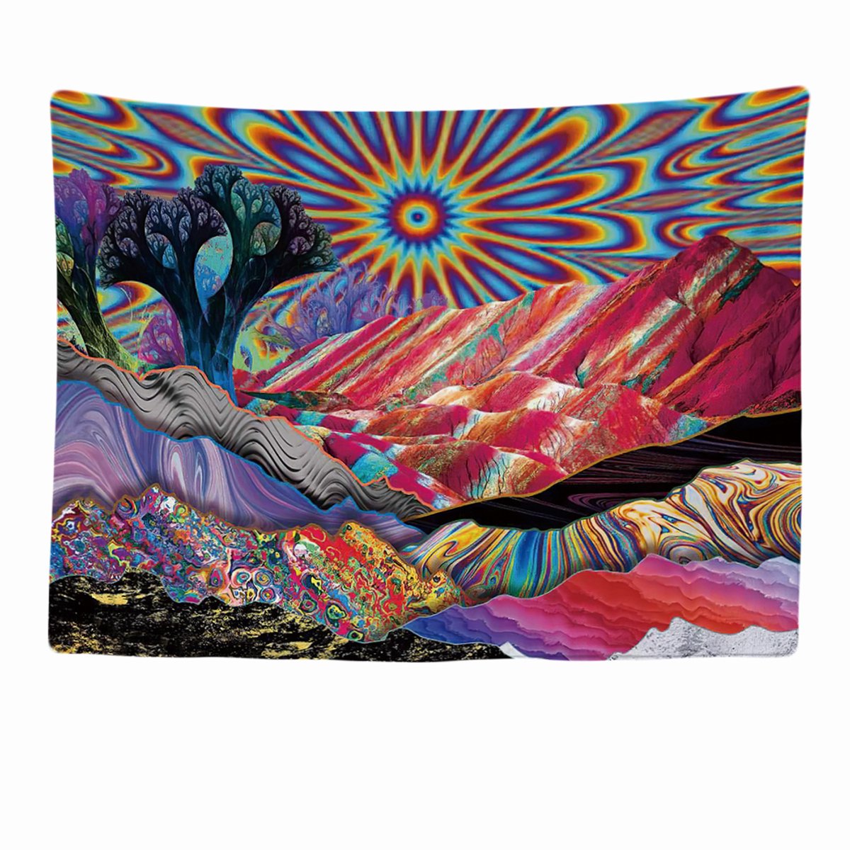 Ulticool - Bergen Zon Natuur - Bohemian Psychedelisch - Hippie Boheems - Wandkleed - Groot wandtapijt - 200x150 cm - Poster