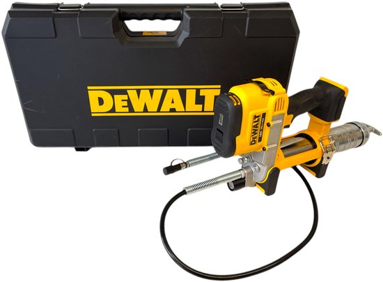 Dewalt DCGG571M1 Accu-vetspuit, 18 volt, 690 bar, inhoud: 400 gr. met cartridges en 473 gr. van containers, 1 m slang, incl. 18 volt 4 Ah Li-Ion accu en oplader, koffer