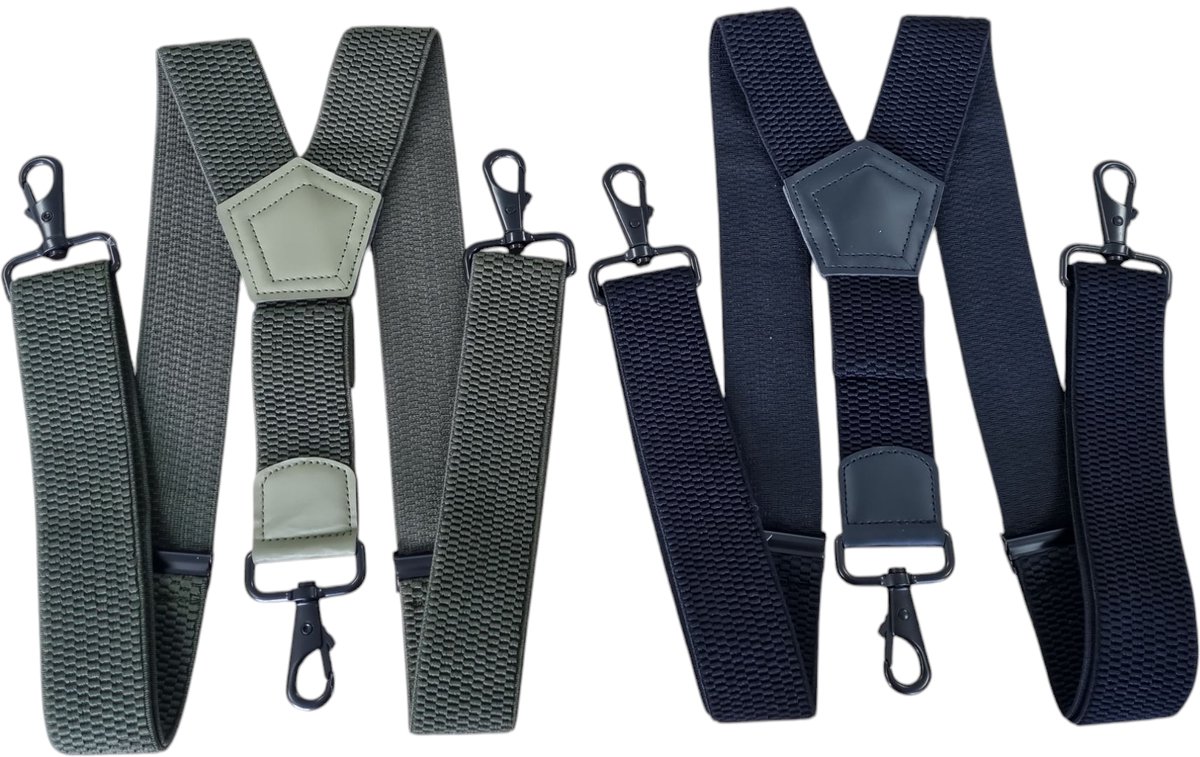 Duo Pack Bretels Zwart-Groen Met 3 stevige Karabijnhaken Voor om de lus Van je broek