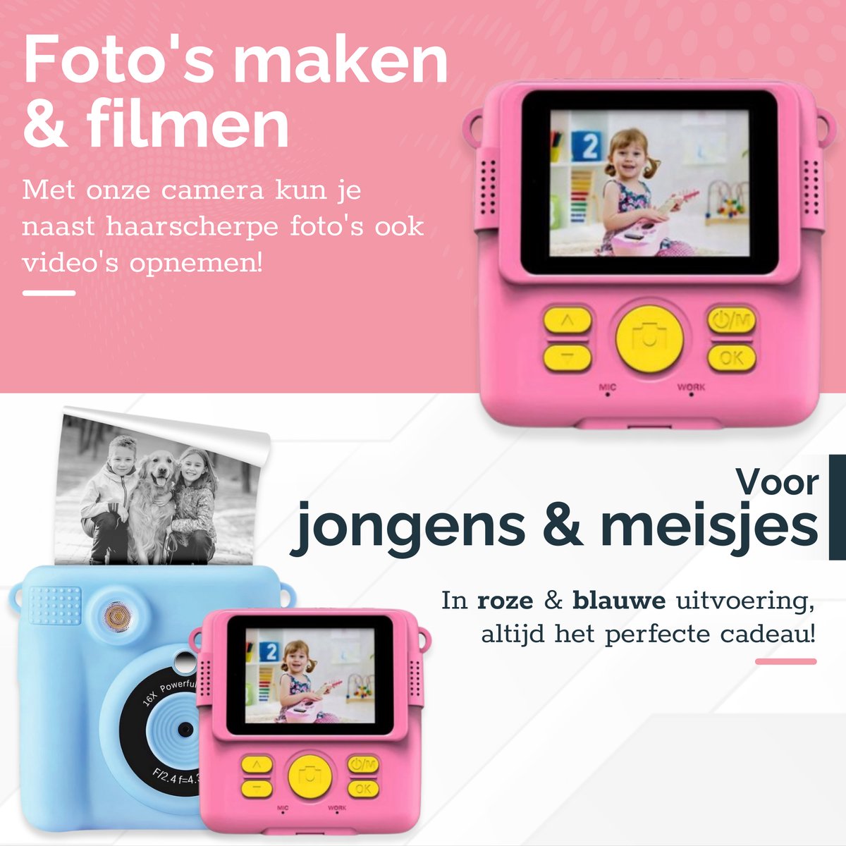 Digitale Instant Kindercamera Montessori speelgoed 10-in-1 Interactieve Speelgoed Camera - Educatief speelgoed met Smartgames - Kinderspeelgoed 4 Jaar tot 10 Jaar. Fototoestel voor Kinderen – Roze thumbnail 6