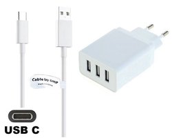 OneOne 3A lader met 3 poorten + 2,0m Sterke USB C kabel. Oplader adapter past op Samsung Galaxy S8, S9, S10, S10e, S20, S21, S22, S24, S23, S25, Tab A9, Tab S3 / S4 / S5e, Tab S6 / S7 / S8 / S9 / S10 (Edge, FE, Lite, Plus, Ultra), F14, A06