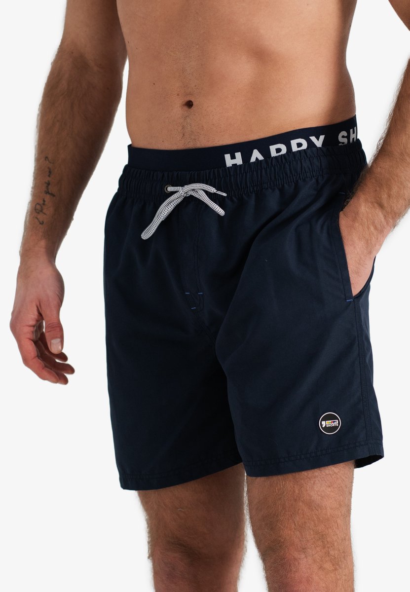 Happy Shorts Zwemshorts Heren Dubbele Waistband Effen Navy Blauw - Zwembroek — afbeelding 2