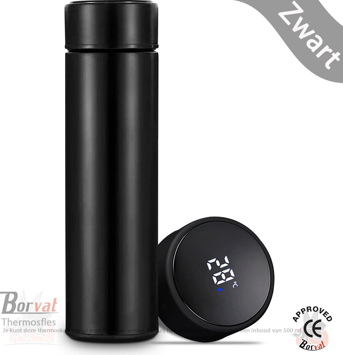 Soroh® - Thermosfles - met LED Display - Thermosbeker - Isoleerfles voor Koffie - Thermoskan - Koffiebeker - Zwart - 500 ML
