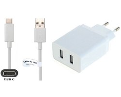 OneOne 2.4A lader met 2 poorten + 2,0m standaard USB C kabel. Oplader adapter past op Samsung Galaxy C7 Pro, C9 Pro, F02s, F13, F22, F23, F52, M22, M23, M15, A34, A54, A24, A14, A05, F04, F34, F54, A15, A35, F15, M14, M04, M34, F55