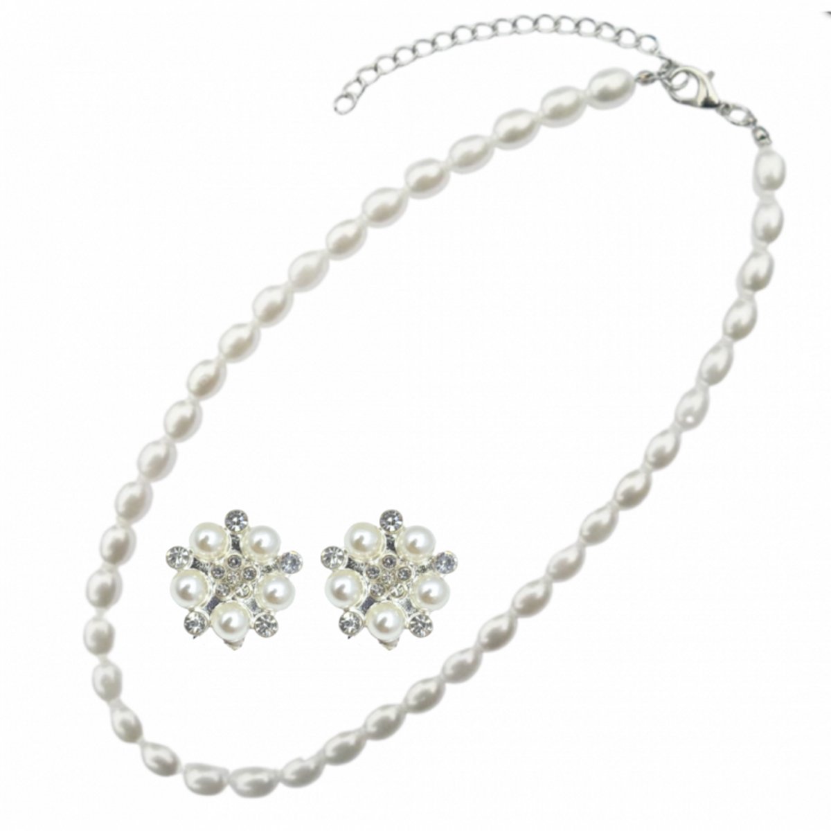 2-Delige- Parel -sieradenset- Clip oorbellen- Ketting-Ivoor synthetische - Charme Bijoux