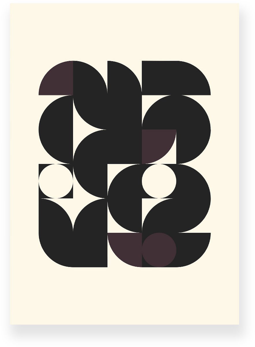 Yisual Poster 50x70 cm - Geometrisch Patroon - Zwart - Donkerbruin - Beige - Abstract - Vintage - Muurdecoratie - Wanddecoratie