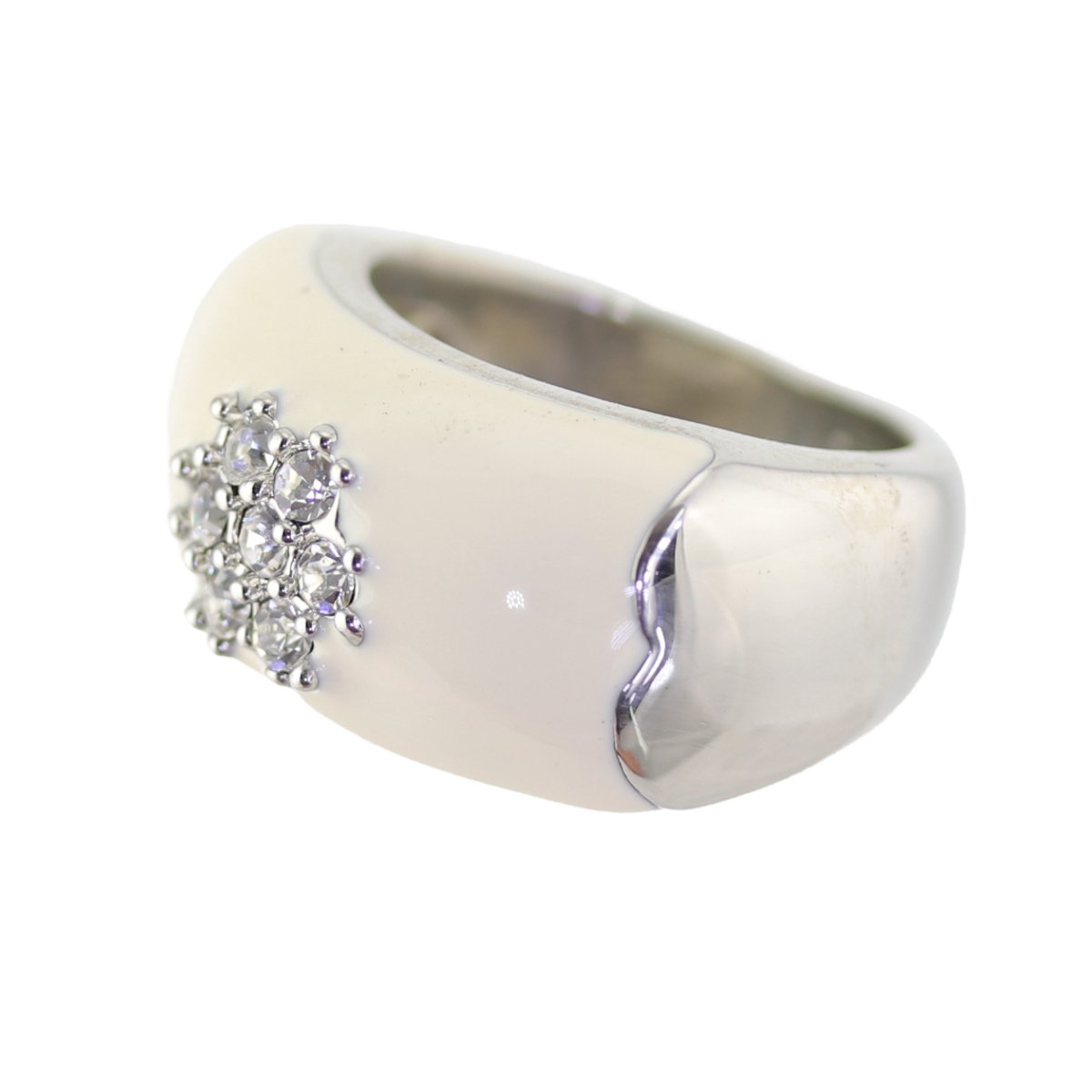 Behave - Ring - rhodium plating - beige emaille - kristalstenen - nikkelvrij - inclusief geschenkzakje