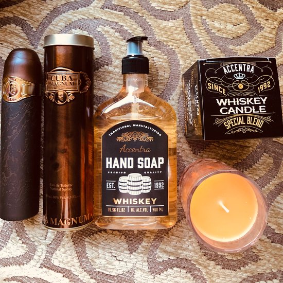 Luxe Whisky Gift Set – Whisky Handzeep, Geurkaars & Cuba Eau de Toilette – Premium Verwenpakket voor Mannen – Perfect Kerstcadeau voor Whisky- en Sigarenliefhebbers