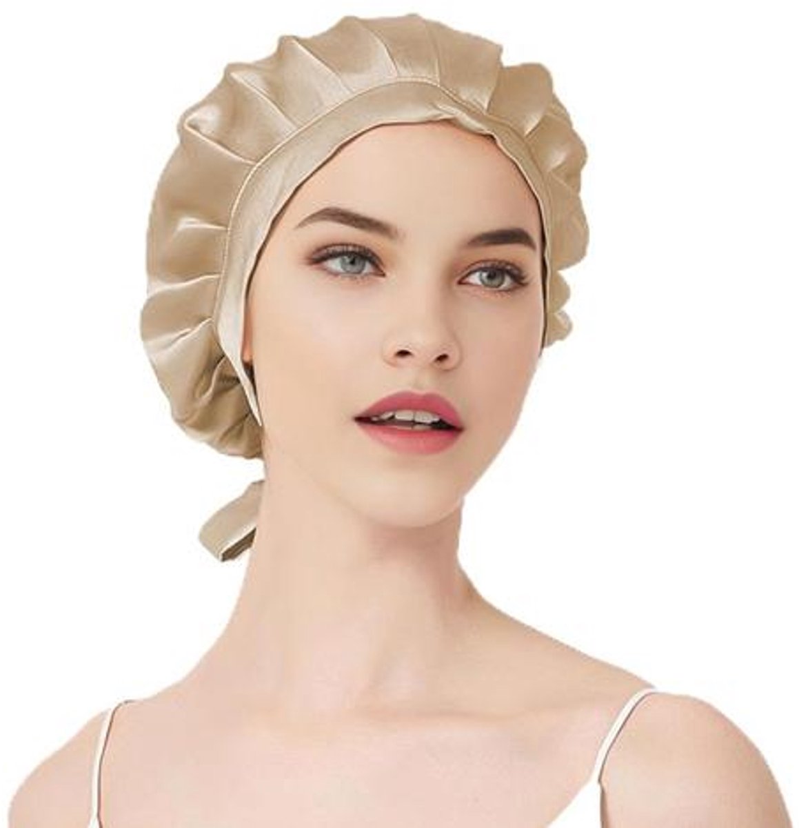 Silky Nights® Zijden Slaapmuts – 100% Moerbei Zijde Bonnet – Maat S/M - 19 Momme – Verstelbare Silk Bonnet – Zachte & Stralende Haarverzorging – Haarnetjes - Champagne Kleur – Unisex