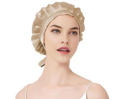 Silky Nights® Zijden Slaapmuts – 100% Moerbei Zijde Bonnet – Maat S/M - 19 Momme – Verstelbare Silk Bonnet – Zachte & Stralende Haarverzorging – Haarnetjes - Champagne Kleur – Unisex