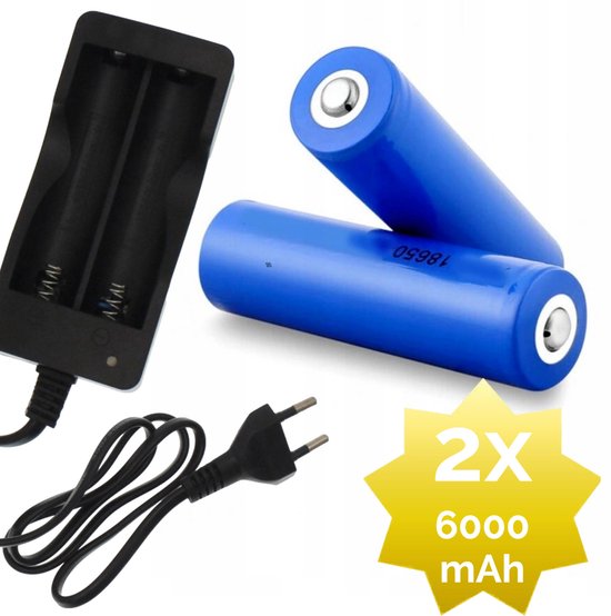 2x Accus rechargeables Li-Ion 18650 avec chargeur secteur - Accus universels avec chargeur