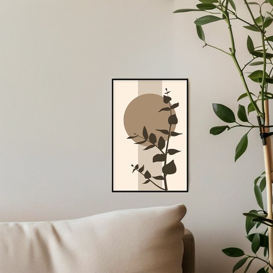 Poster 20x30 cm - Eucalyptus - Plant - Bruin - Beige - Minimalistisch - Japandi Muurdecoratie - Wanddecoratie