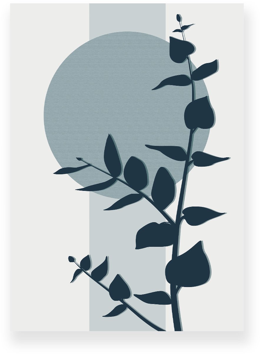 Yisual Poster 50x70 cm - Eucalyptus - Plant - Blauw - Lichtgrijs - Minimalistisch - Japandi Muurdecoratie - Wanddecoratie