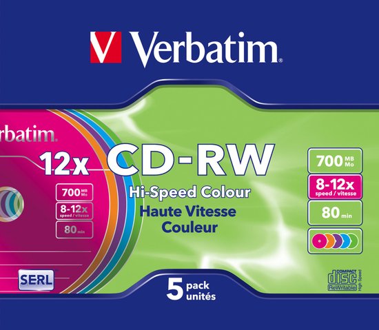 Verbatim CD-RW Discs - High Speed ReWritable CDs 700MB 80 Min - Pack Of Multiple Discs