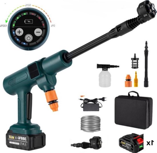 Elektrische Hogedrukreiniger - Draadloos - 6-in-1 Functionaliteit - 21V Accu - Inclusief Accessoires - Groen