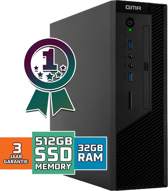 GMR Slim i7 Office PC - Business Office Computer | 16 GB RAM | 512GB SSD | USB 3 | DVD | Windows 11 Pro | WiFi-Bluetooth