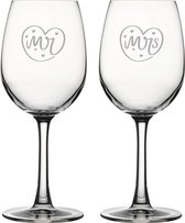 Coffret de verres à vin blanc gravé 36cl Mr. Dans le coeur - Mme. Au coeur