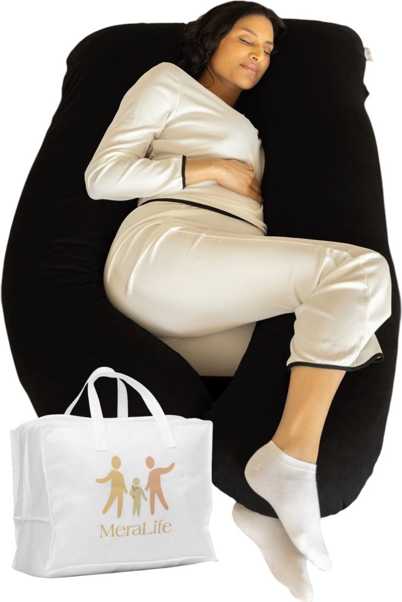 Goedkoopste MeraLife® Zwangerschapskussen (U-Vorm) XXL - Zwangerschapskussens - Zijslaapkussen - Voedingskussens - 140x80cm - Zwart