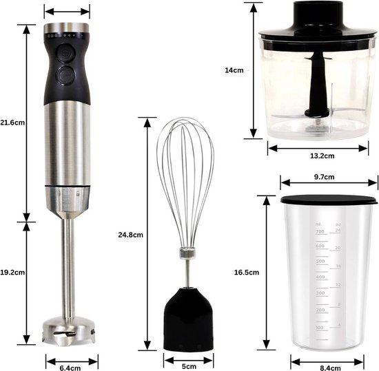 VELTRR® Staafmixer - Hakmolen - Keukenmachine - Zwart en Zilver van Merkloos — afbeelding 5