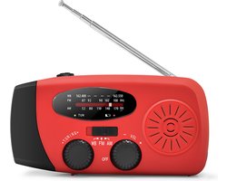 Noodradio op zonne-energie – 2000 mAh Powerbank – Handmatige opwekking & USB-opladen – AM/FM-signaalontvangst – Met Zaklamp – Ideaal voor Rampen/Outdoor en Kamperen - Rood