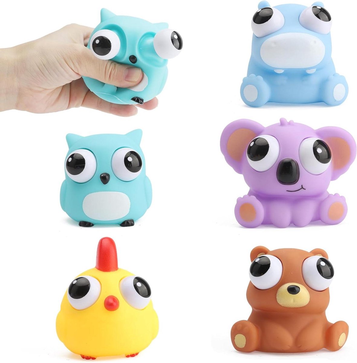 Dieren stress speelgoed - grappig oog-out knijpen speelgoed - anti-stress kinderen - volwassenen squishy - kinderverjaardag stressbal 5 stuks