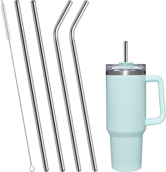 TRUEIN Herbruikbare Rietjes voor Stanley, 8 Stuks, voor Stanley 40 OZ Bekers, 30cm/11.8in Plastic Rietjes met 2 Reinigingsborstels en 4 Rietjes, Roestvrij Staal, voor Stanley Adventure Quencher