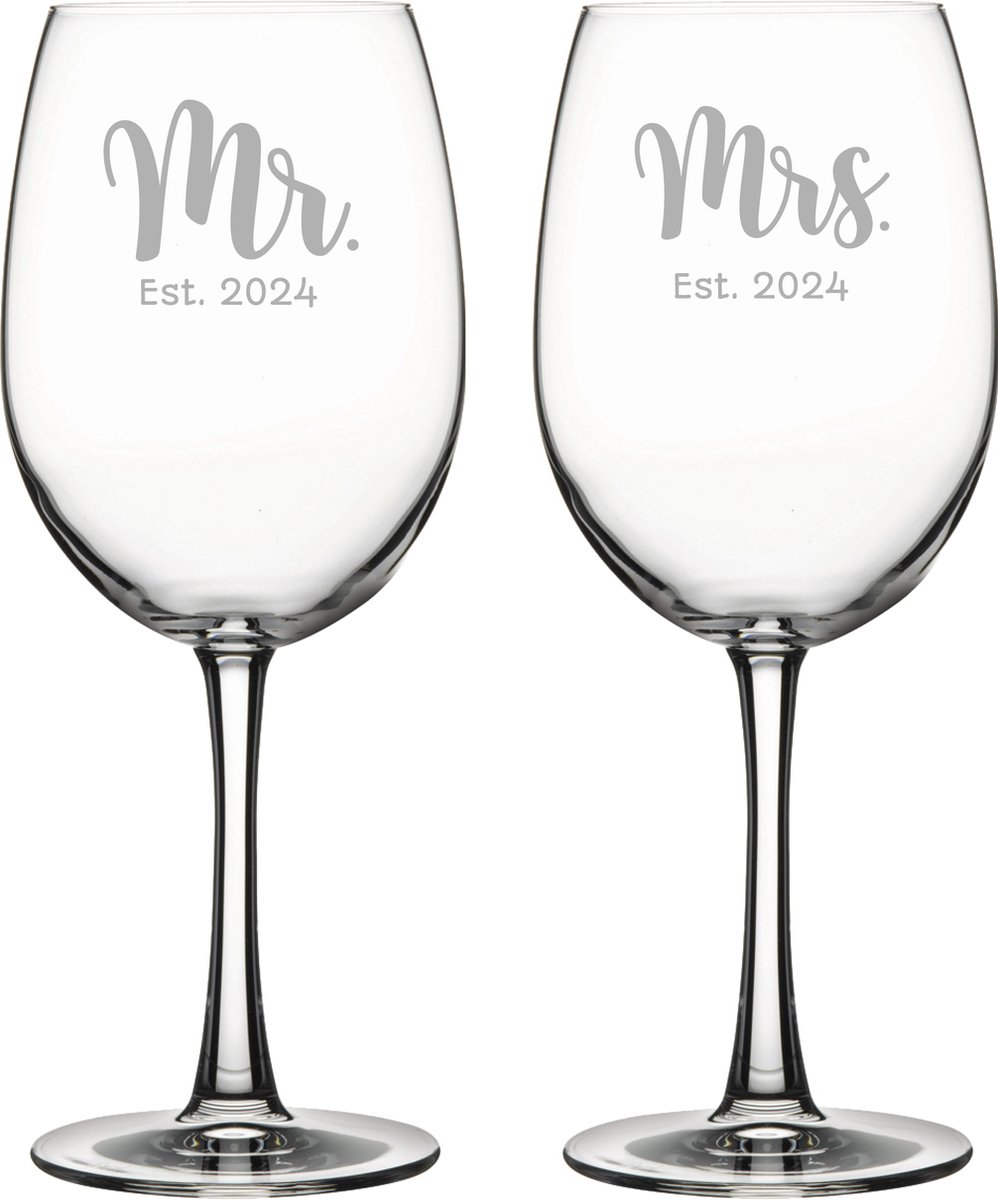 Gegraveerde set rode wijnglazen 58cl Mr. Est. 2024 - Mrs. Est. 2024