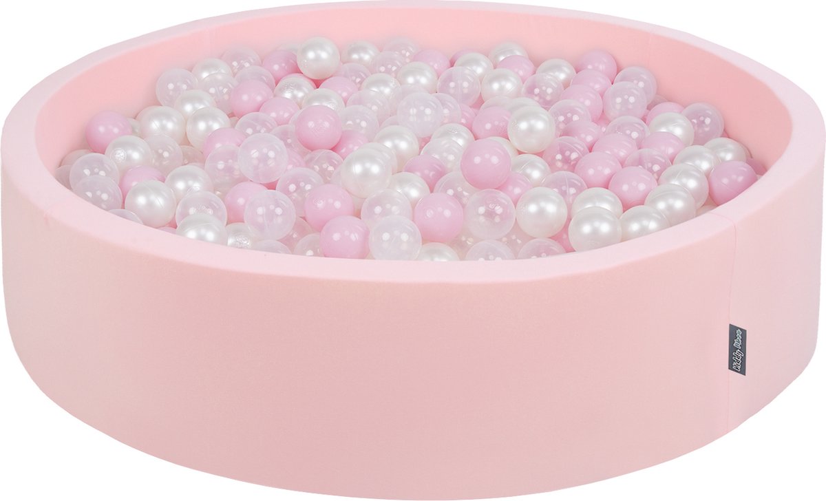 KiddyMoon rond ballenbad ballenbad 120x30cm/200 ballen ∅ 7cm ballenbakken kleurrijke ballen voor baby's speelbad peuters, made in the eu, roze:poederroze-peer-transparant