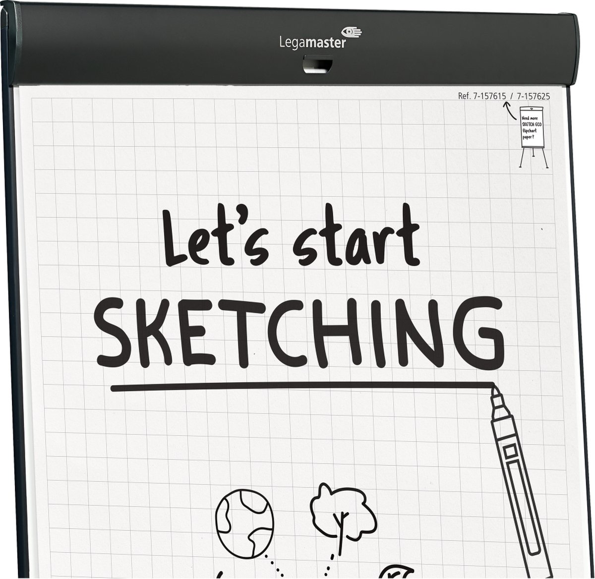 Legamaster SKETCH PRO mobiele flipover ronde voet - inclusief SKETCH ECO-papierblok met raster & 2 edding 31 EcoLine flipchart markers thumbnail 5