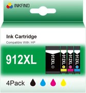 INKFIND 912XL inktcartridge voor HP912 HP 912 HP912XL HP 912XL HP 912X HP912X 3YL84AE 3YL81AE 3YL82AE 3YL83AE inktcartridge multipack 3YP34AE 4 stuks (1 x Zwart, Cyaan, Magenta, Geel) voor HP OfficeJet Pro 8010 8012 8014 8015 8020 8022 8023 8024 8025