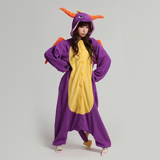 KIMU Onesie Paarse Draak Spyro Pak - Maat XL-XXL - Drakenpak Dino Kostuum Paars - Dinosauruspak XXXL 3XL Pyjama Zacht Huispak Dames Heren Carnaval Carnavalspak