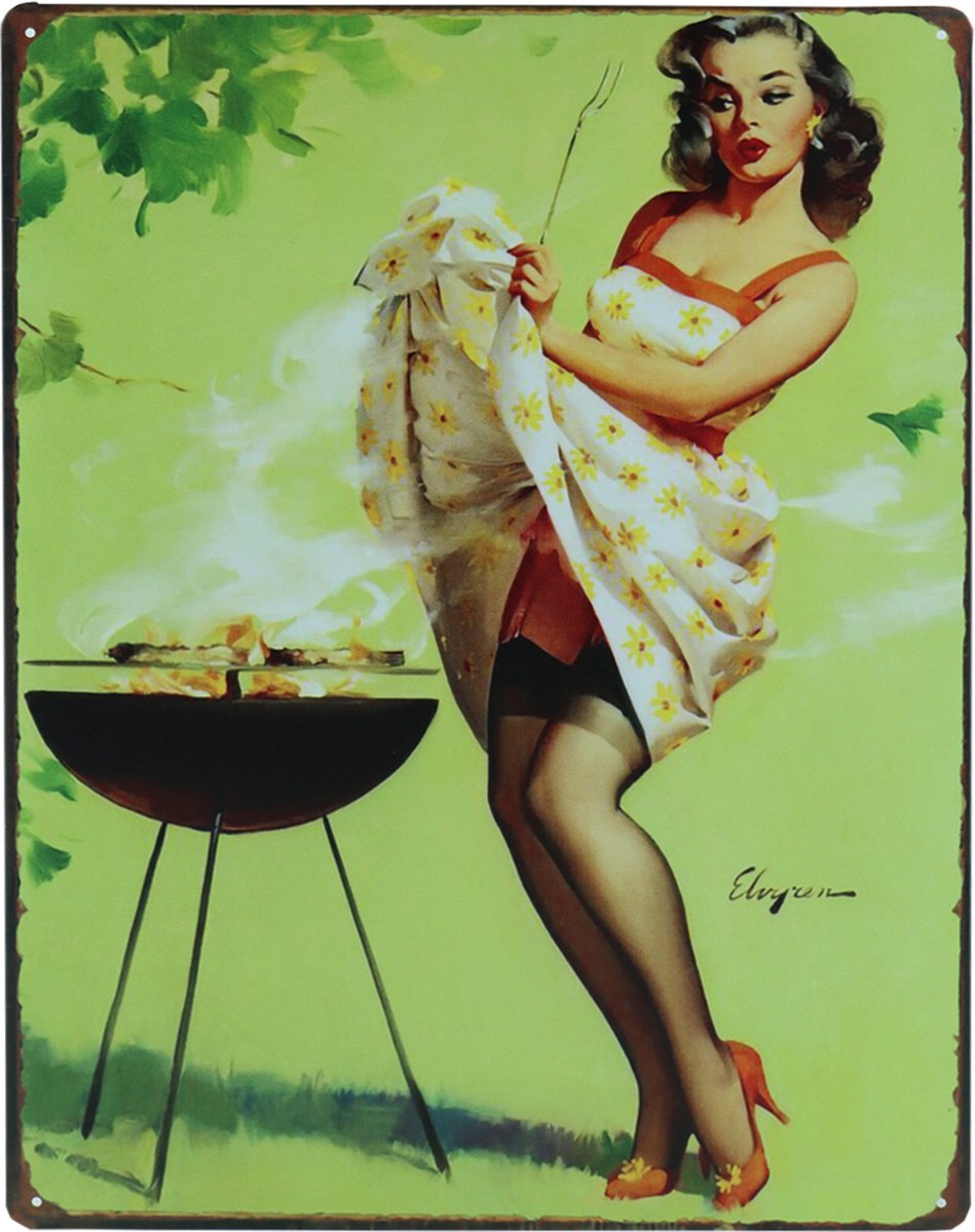 BBQ Girl - Wandbord mancave - 30 x 40cm - Tekstbord - Muurplaat - Decoratiebord - Metalen 