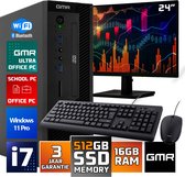 GMR Slim i7 Office PC SET - Business Office Computer | 16 GB RAM | 512GB SSD | USB 3 | DVD | Windows 11 Pro | WiFi-Bluetooth | 24 Inch Monitor + Muis & Toetsenbord