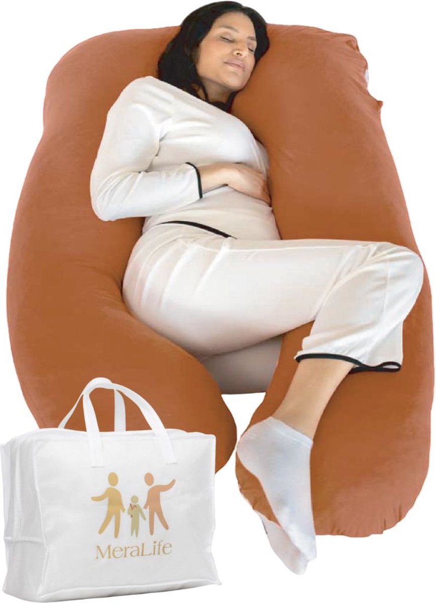 Goedkoopste MeraLife® Zwangerschapskussen (U-Vorm) XXL - Zwangerschapskussens - Zijslaapkussen - Voedingskussen - 140x80cm - Bruin