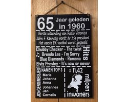 Zinken tekstbord 65 jaar geleden in 1960 - antraciet - 20x30 cm. - verjaardag - jubileum
