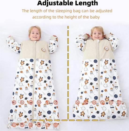 25 Tog winterslaapzak met afneembare mouwen - biologische katoenen kinderslaapzak - jongens en meisjes - ruimteschip XL - 130-150 cm — afbeelding 3