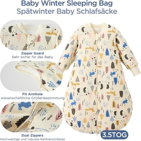 Winter Slaapzak 35 TOG 100% Katoen Pasgeboren Warme Slaapzak met Afneembare Mouwen - Baby Draagbare Deken voor Baby Peuters 18-36 maanden - Panda van Sweety Fox — afbeelding 4