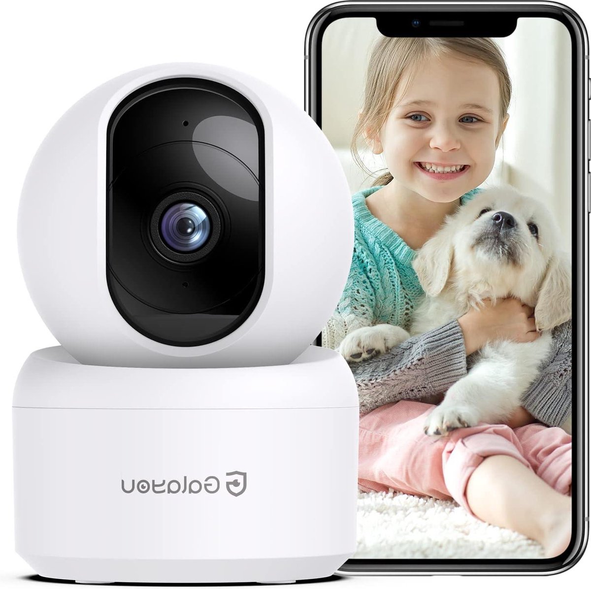 Binnen WiFi Bewakingscamera Mens Detectie AI Slim Volgen 360° Draadloos Compatibel met Alexa Google Home Sirene - Baby Huisdieren Hund G2