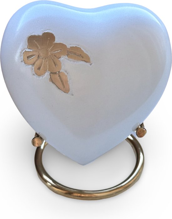 Mini urn hart bloem | Parelmoer bloem | Messing urn | Urn | Mini urn | Crematie urn | Hartjes urn | Witte urn | Bloem urn |