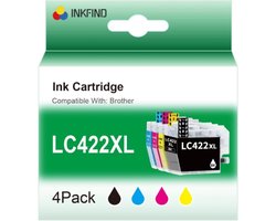 INKFIND LC422XL inktcartridge Geschikt voor BrotherLC422 Brother LC422 LC422XL Brother LC-422 Brother LC-422XL multipack 4 stuks (1 x zwart 1 x…