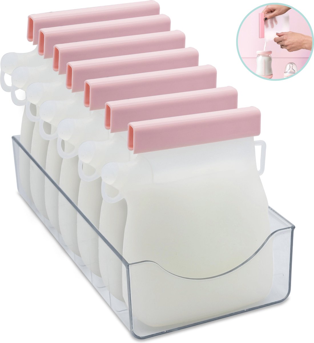 Goedkoopste Mellons Renuva - Herbruikbare Moedermelk bewaarzakjes - 7 Stuks borstvoeding zakjes inclusief opberg bakje - Dubbele Zipsluiting en schenktuit - BPA-vrij