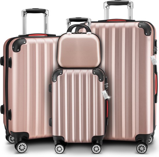 Monzana Ensemble de valises rigides 4 pièces Baseline Rosé Beauty case / M / L / XL