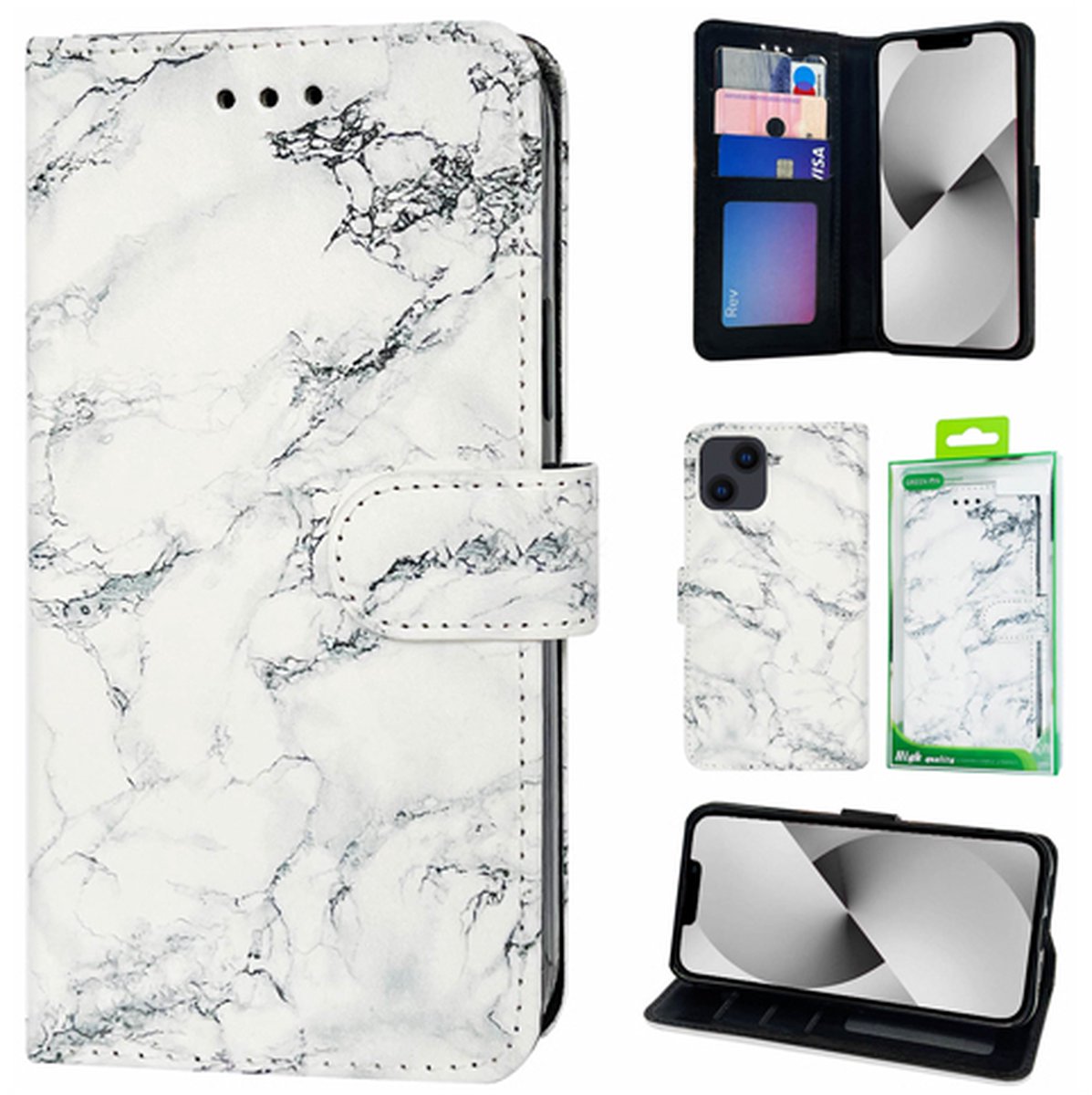 Telefoonhoesjes Geschikt voor iPhone 15 - Bookcase - Marmer Printje - Ruimte voor 3 pasjes