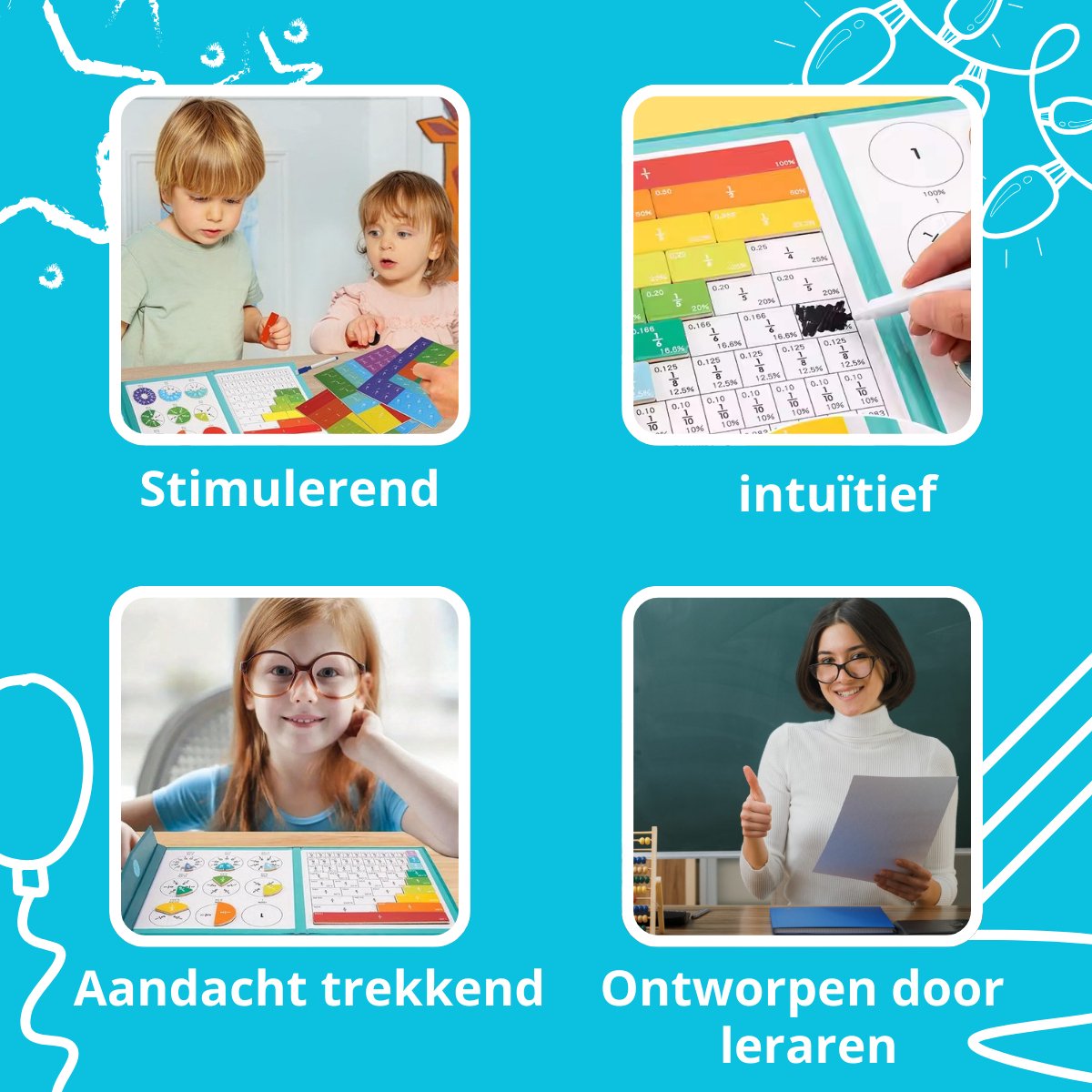 Montessori Breukenboek Magnetisch – Rekenen Oefenen met Breuken & Breukencirkels – Educatief Speelgoed 4-10 Jaar - Inclusief Stift — afbeelding 3
