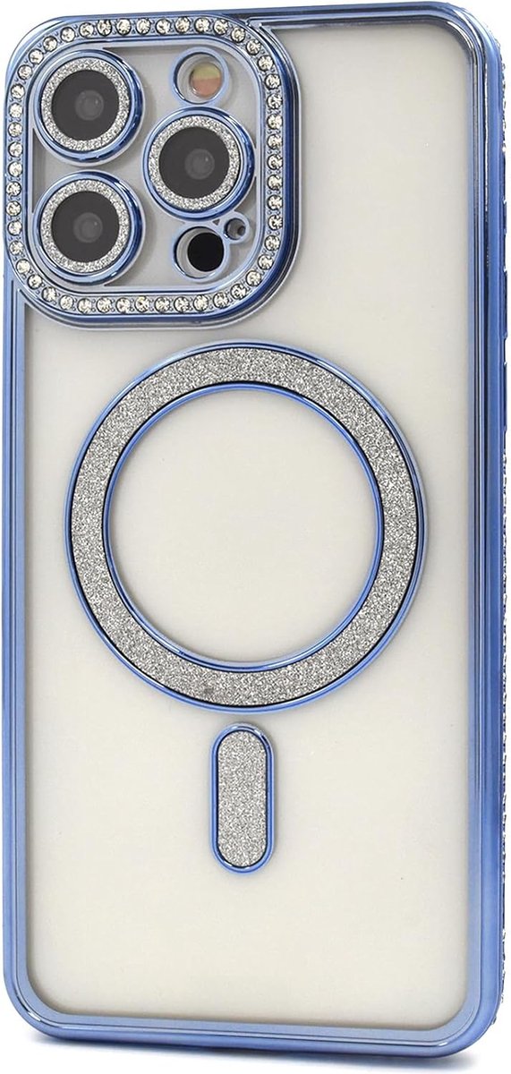 Diamant Glitter Telefoonhoesje Geschikt voor Magsafe met Camera Bescherming voor iPhone 16 Pro Max - FuturiQ - Blauw